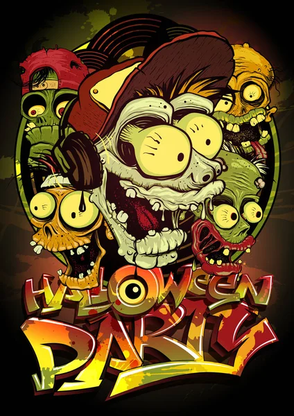 Cartaz Festa Halloween Com Multidão Monstros Ilustração Vetorial Desenhada Mão — Vetor de Stock