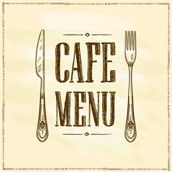 咖啡厅菜单封面旧样式手绘矢量插图与复古餐具 — 图库矢量图片
