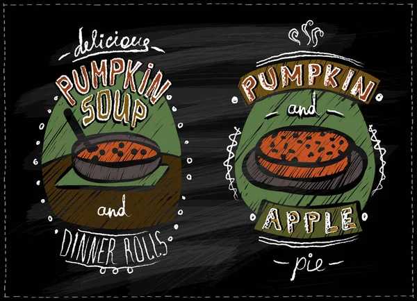 Menú Pizarra Para Halloween Acción Gracias Con Platos Calabaza Pastel — Vector de stock