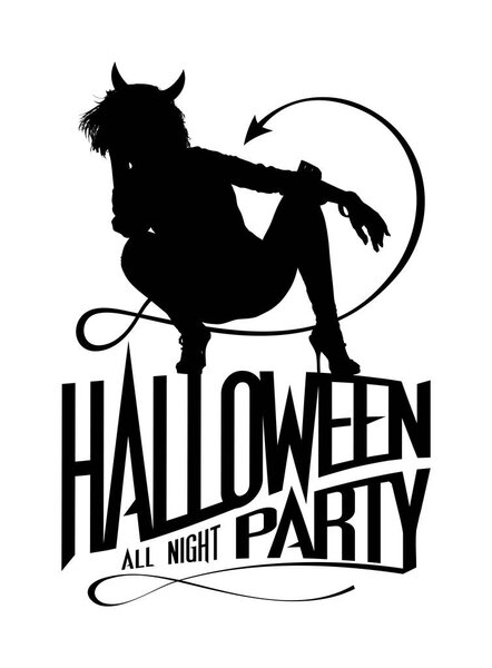 Halloween party logo symbol with devil woman silhouette