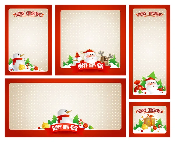 Kerst Frames Vector Set Met Santa Herten Sneeuwpop — Stockvector