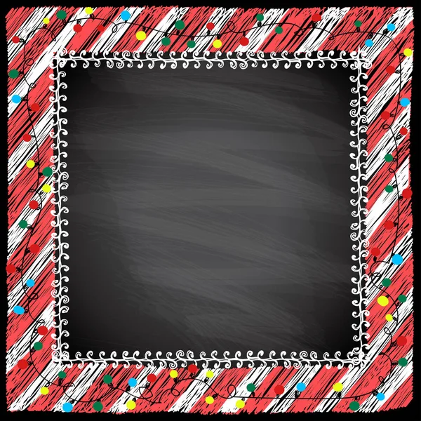 简单的圣诞框架 在黑板背景上的花环灯 手绘涂鸦插图 — 图库矢量图片
