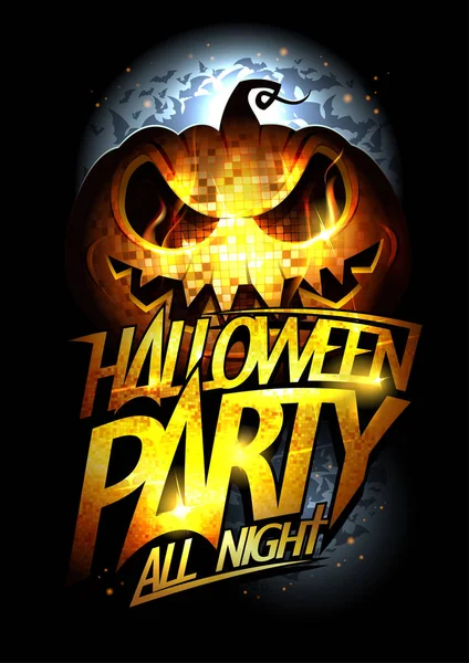 Halloween Party Poster Einladungskarte Oder Web Banner Mit Goldenem Titel — Stockvektor