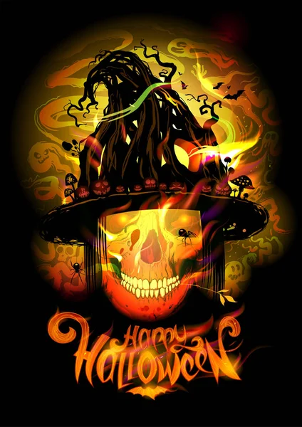 Happy Halloween Wakacje Karty Zaproszenia Lub Plakat Mystic Czarownica Czaszka — Wektor stockowy