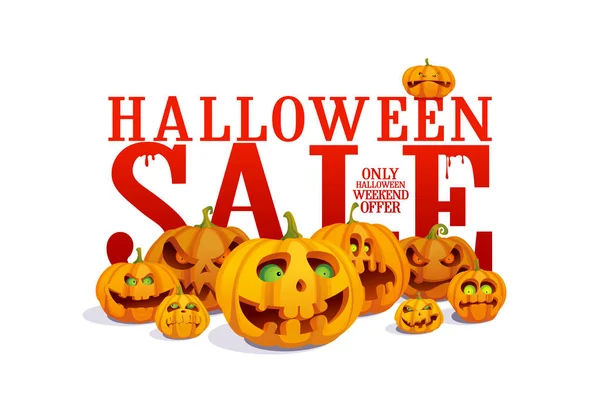 Banner Vendita Halloween Con Folla Zucche — Vettoriale Stock