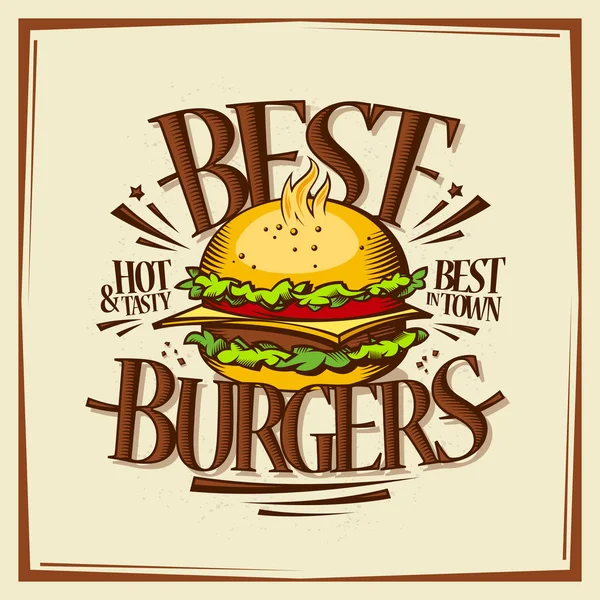 Meilleurs Hamburgers Concept Menu Restauration Rapide Affiche Vectorielle Avec Grand — Image vectorielle