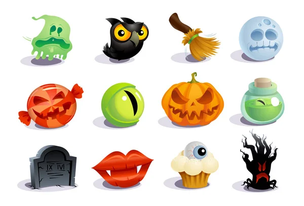 Set Icone Simboli Vettoriali Halloween — Vettoriale Stock