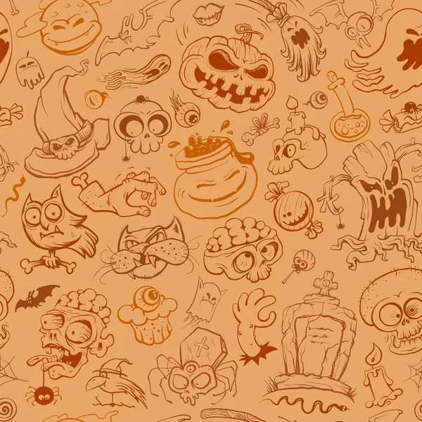 Halloween Nahtloser Hintergrund Handgezeichnete Vektorlinie Grafische Illustration Stilvolles Muster — Stockvektor