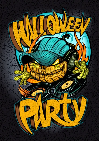 Halloween Party Affisch Inbjudningskort Web Banner Med Skrämmande Pumpa Huvud — Stock vektor