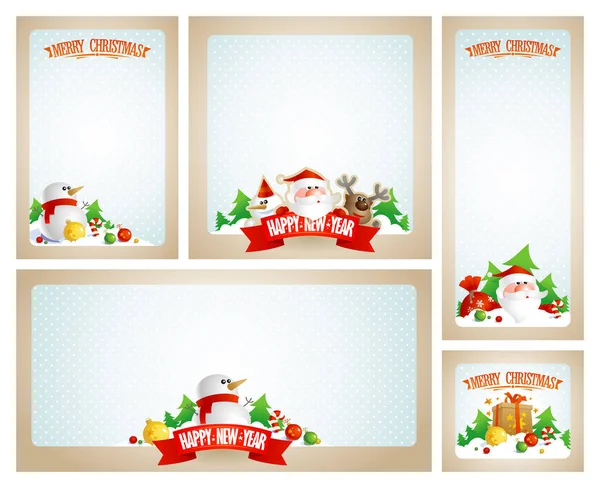 Christmas Frames Set Santa Deer Snowman Empty Space Text — Stock Vector