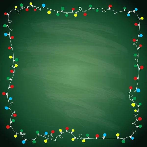 Eenvoudige Frame Met Garland Lichten Tegen Groene Schoolbord Achtergrond Hand — Stockvector
