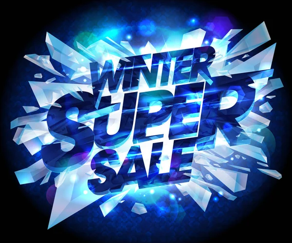 Invierno Super Venta Publicidad Vector Cartel Con Pedazos Explosión Hielo — Archivo Imágenes Vectoriales