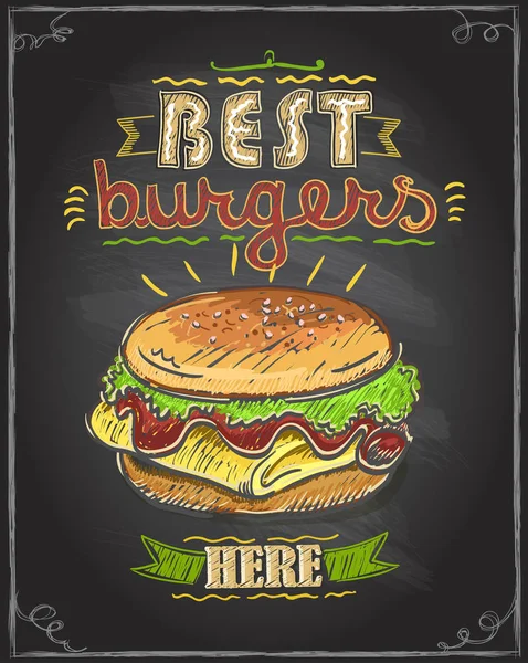 Beste Hamburgers Hier Schoolbord Menu Ontwerpconcept — Stockvector