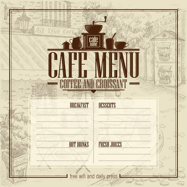 Menu Café Avec Illustration Graphique Vintage Café Rue Style Ancien — Image vectorielle