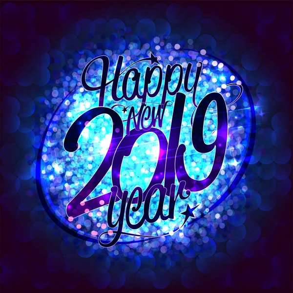 Feliz Ano Novo 2019 Cartão Com Fundo Azul Brilhos Ilustração — Vetor de Stock