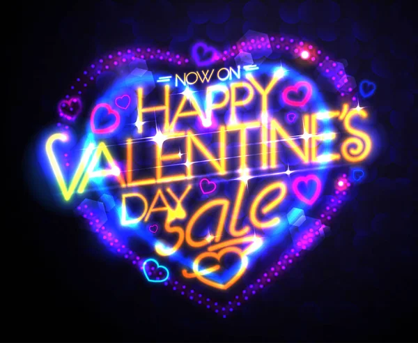 Happy Valentine Day Verkoop Neonlichten Banner Concept — Stockvector