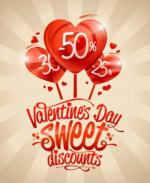 Valentine Day Sweet Discounts Vente Poster Design Bonbons Forme Coeur — Image vectorielle