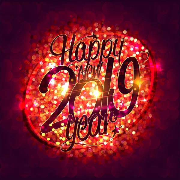 Feliz Nueva Tarjeta Del Año 2019 Con Fondo Destellos Rojos — Vector de stock