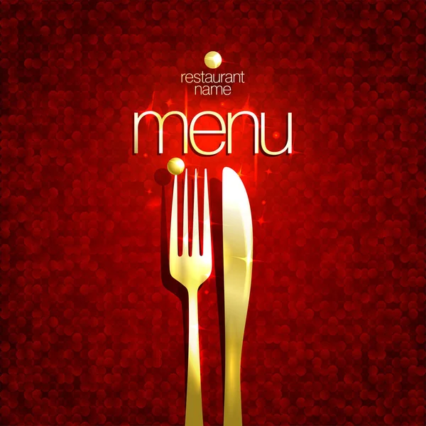 Chic Restaurant Menu Card Cover Design Golden Fork Knife Mosaic — ストックベクタ