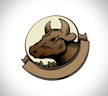 Şerit, çiftlik ve tarım işareti kavramı ile inek baş logo