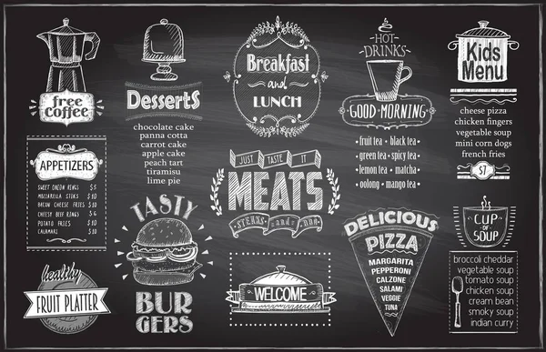 Projeto Quadro Menu Giz Para Café Restaurante Café Manhã Almoço —  Vetores de Stock