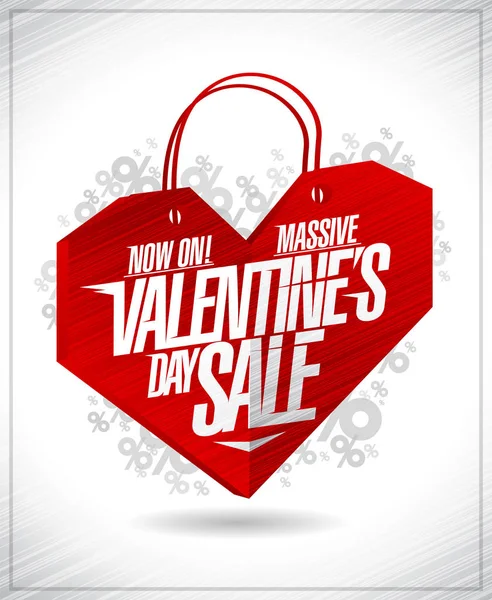 Massive Valentine Day Sale Cartel Publicitario Con Corazón Origami — Vector de stock