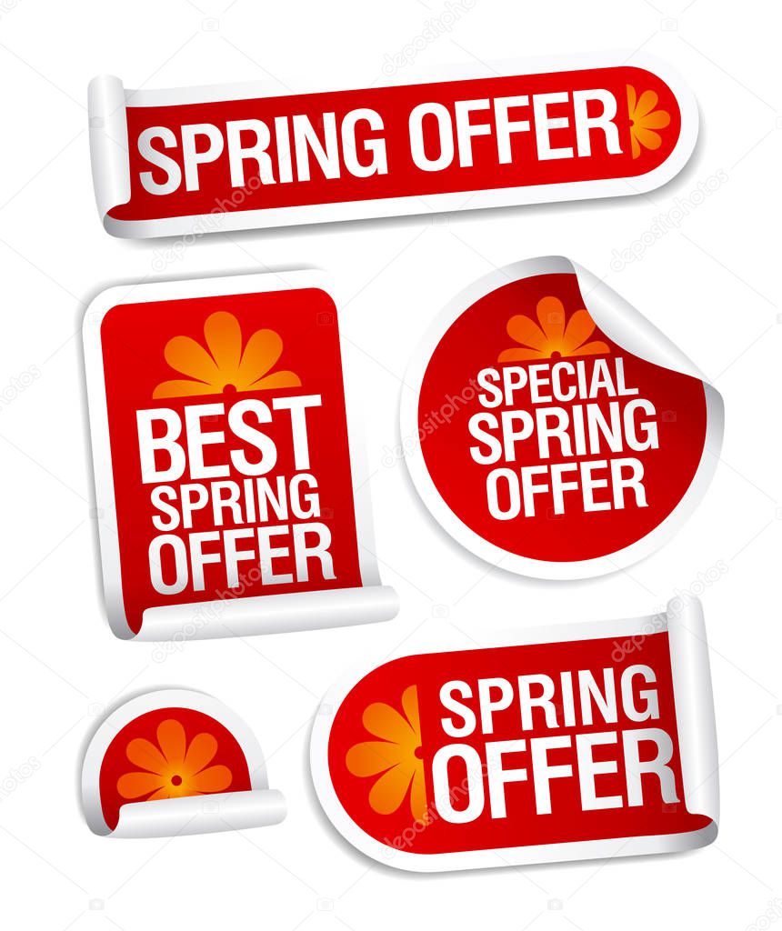 Best and special spring offers stickers set