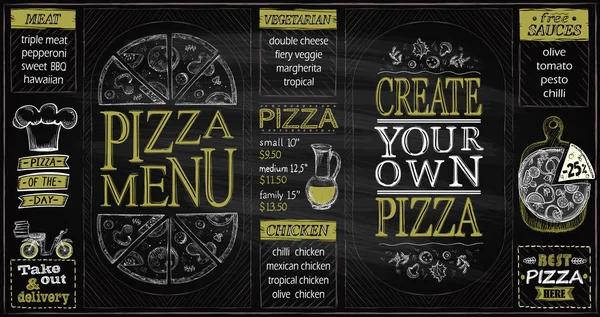 Pizza meny listan chalkboard set — Stock vektor