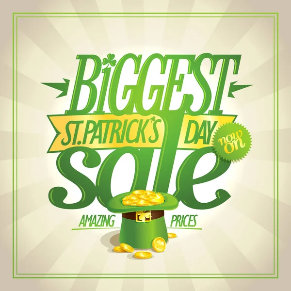 Patricks dag salu banner med leprechaun hatt full av gyllene mynt — Stock vektor