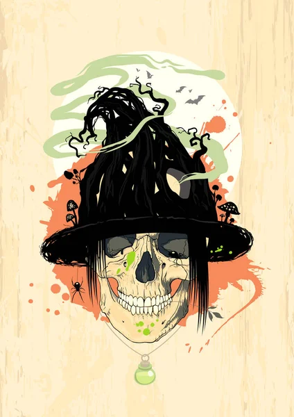 Design de Halloween com uma bruxa do crânio . — Vetor de Stock