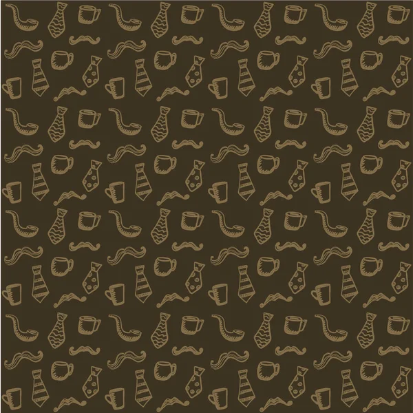 Doodle style seamless pattern with mustaches, cups and neckties, men 's collection — стоковый вектор