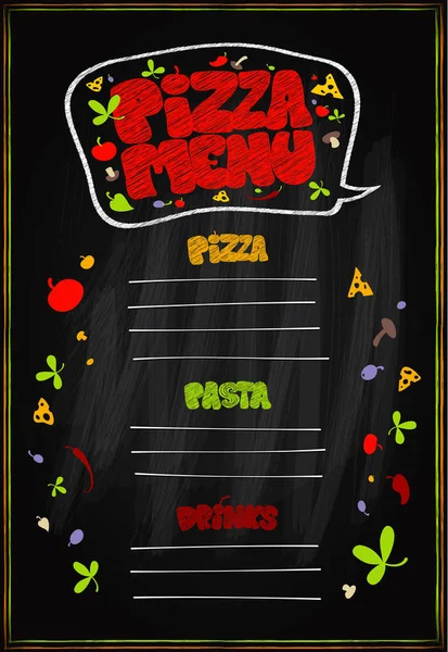 Menu pizza tableau, espace vide pour le texte. Menu pizza, pâtes et boissons — Image vectorielle