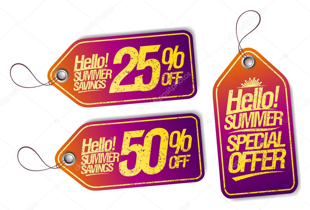 Vector tags set - hello summer, special offer, summer savings