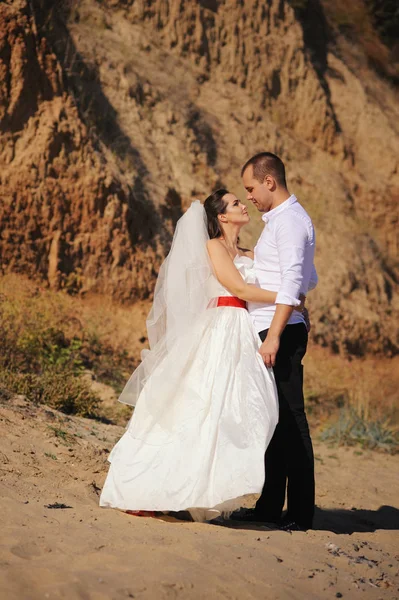 Krásný novomanželský v přírodní horské krajiny — Stock fotografie