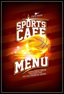 Ateşli basketbol topu ile Spor kafe menü kartı konsepti