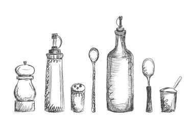 Mutfak gereçleri grafik sembolleri, kaba çizgi seti