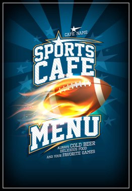 Ateşli bir alev rugby topu ile Spor kafe menü kartı