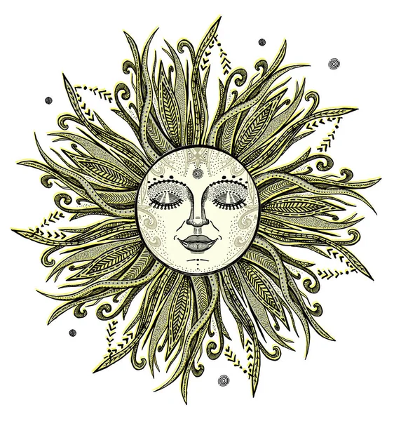 Güneş dövme kroki, el çizilmiş illüstrasyon