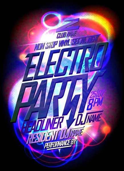 Electro festa design de cartaz estilo neon — Vetor de Stock