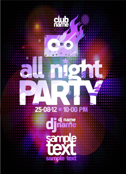 Alle Night Party poster design concept met plaats voor tekst — Stockvector