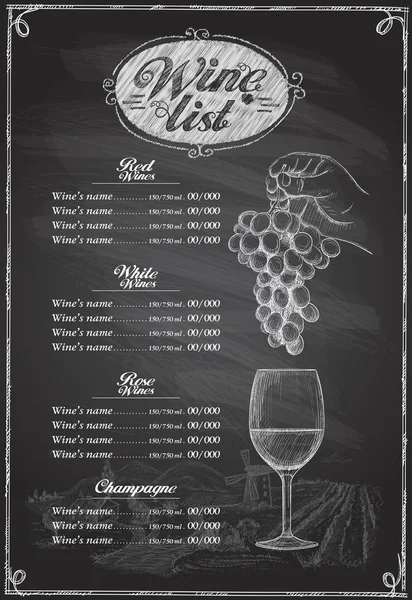 Wine list chalkboard graphic illustration — Stock Vector