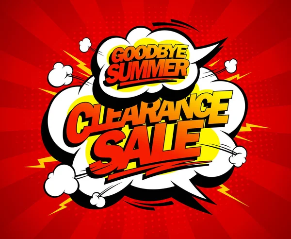 Good bye zomer verkoop vector banner, komische stijl — Stockvector