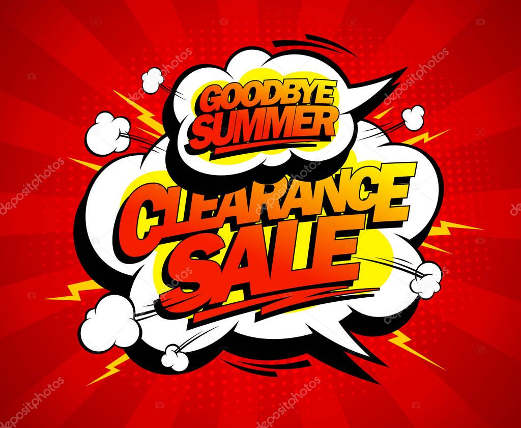 Good bye summer sale vector banner, comic style