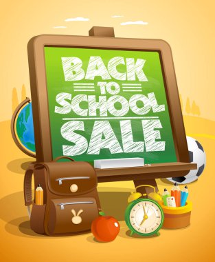 Yeşil tebeşir tahtası ile okul satış vektör afiş geri