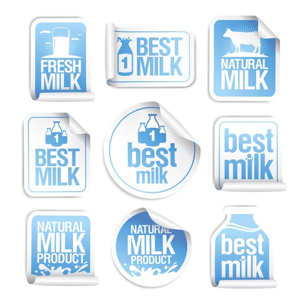 Mejor leche, leche natural, pegatinas de vectores de leche fresca — Vector de stock