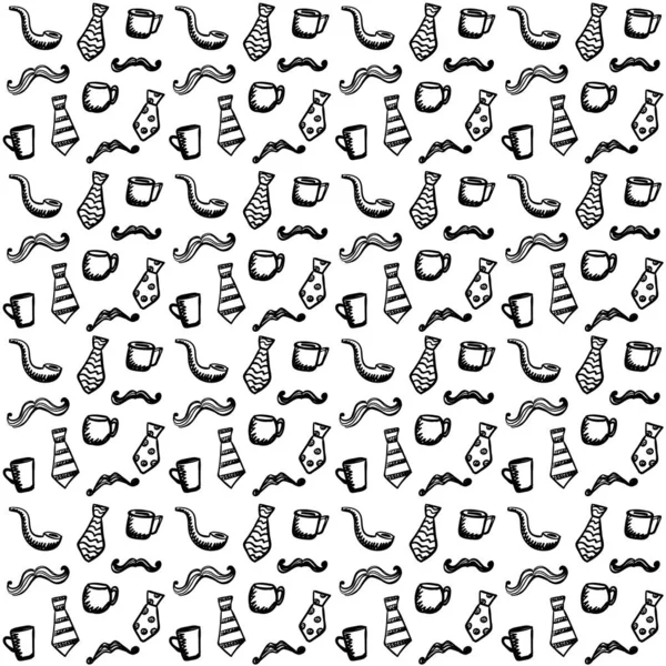 Doodle-Stil nahtlose Muster mit Schnurrbärten, Tassen und Krawatten — Stockvektor