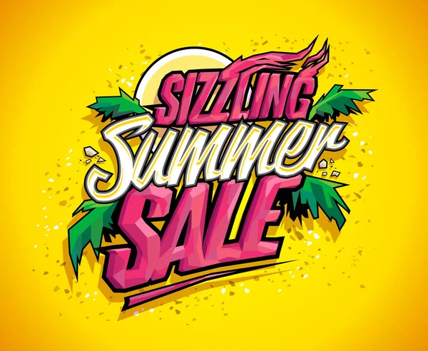 Sizzling Summer értékesítés vektor banner, meleg trópusi tervezési koncepció — Stock Vector