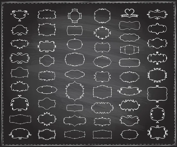 Caixilhos de giz de doodle simples ajustados em um quadro-negro — Vetor de Stock