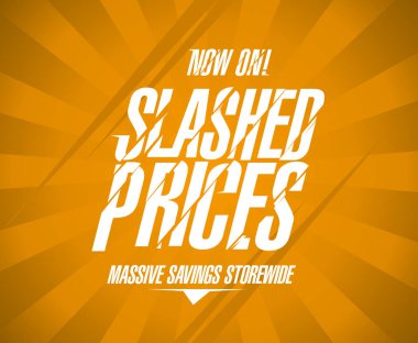 Slashed prices banner, massive savings storewide clipart