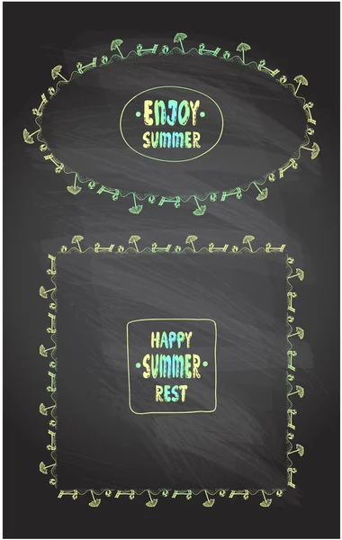 Geniet van de zomer, Happy Summer rest, citeer belettering kaarten op een schoolbord — Stockvector